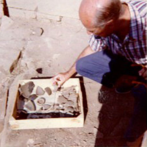Nando Cinelli examining artifacts in Vetulonia